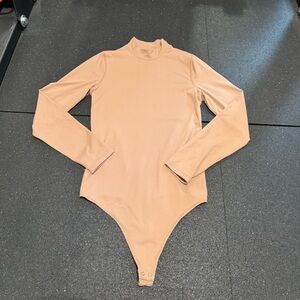 Abercrombie & Fitch Long Sleeve Mock Neck Bodysuit Neutral Tan M